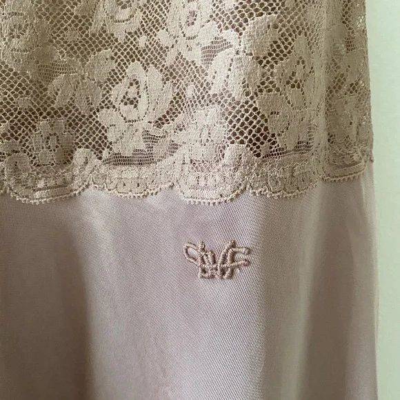 Vintage 1970s Diane Vin Furstenberg Mauve Lace Boho Slip XS romantic - Picture 3 of 10